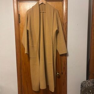 Pink Lily Long Open-Front Cardigan in Camel Tan